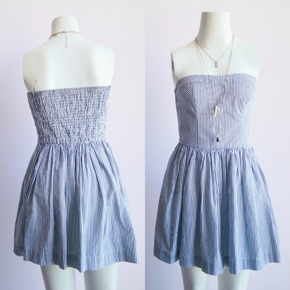 HOLLISTER Blue/White Striped Strapless Mini Dress - Picture 1 of 4